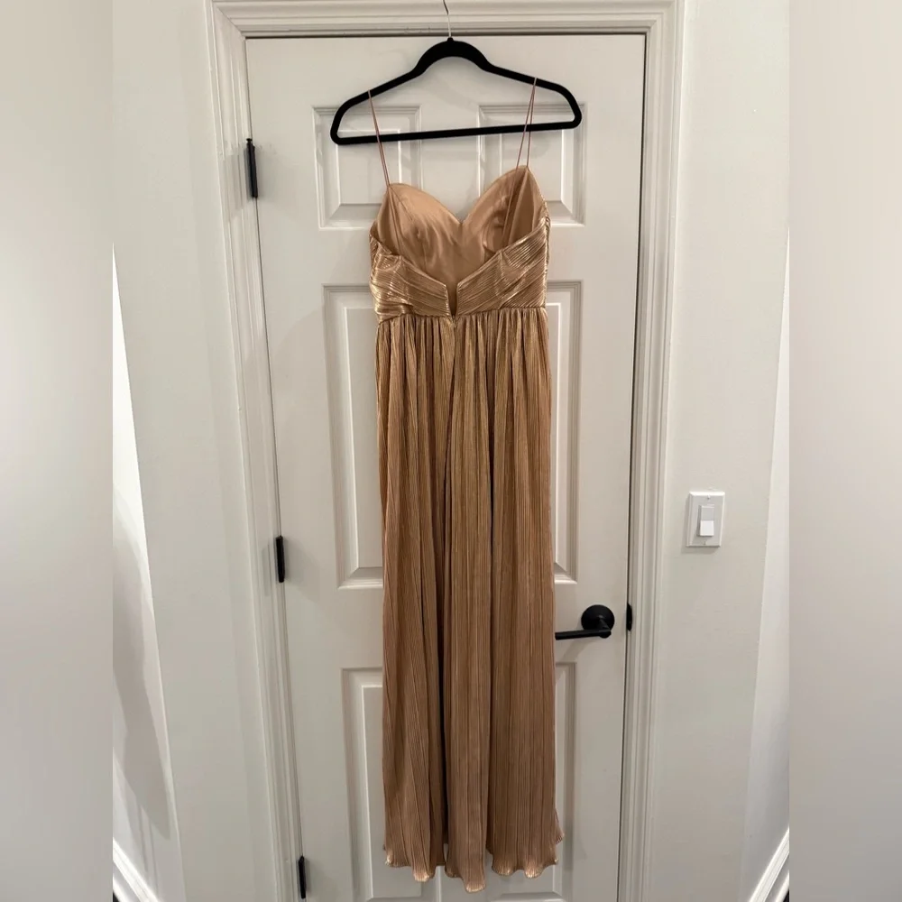 IEENA FOR MAC DUGGAL METALLIC Gold RUCHED A LINE Dress GOWN Women’s size 4 - Picture 6 of 8